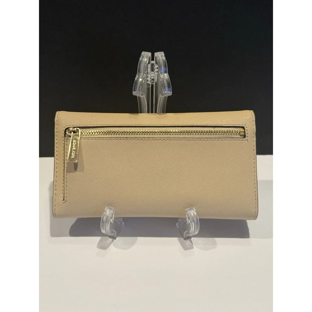 Michael Kors Beige Saffiano Leather Flap Wallet Continental Zip MK